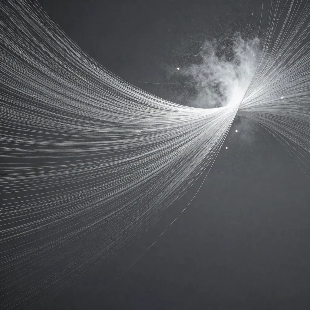 Silver filaments converge into a soft white bloom in a dark graphite void.